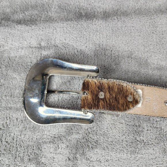 BHW Medium Womens Western Cowgirl Bling Calf Hair Genuine Leather Logo Belt 39\